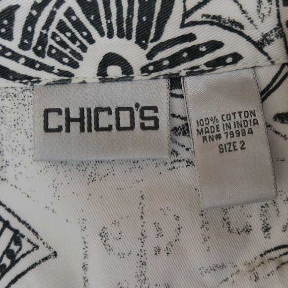 Chicos Black White Jean Jacket Denim Sequined Size 2 Abstract Floral Graphic - Picture 9 of 11